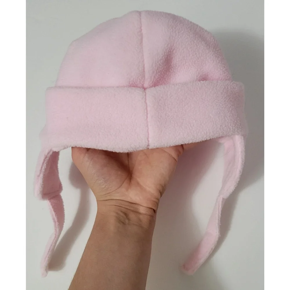 Nike Infant Baby Girls Pink Fleece Earflap Hat Mittens Set White Swoosh Winter